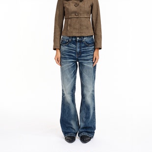 型牛仔裤 Two 2000s复古深蓝水洗做旧低腰微喇版 guys little