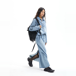 冰岛蓝双口袋牛仔外套直筒牛仔裙 guys Two little