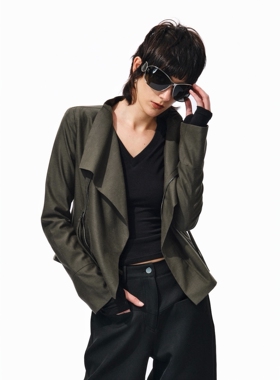 Two little guys*天丝棉麻翻领立体裁剪垂感修身短款夾克外套