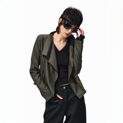 Two little guys*天丝棉麻翻领立体裁剪垂感修身短款夾克外套