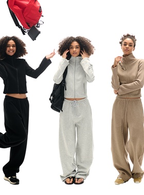 Two little guys*造型N穿 羊毛亲肤高领拉链秋冬卫衣香蕉卫裤套装