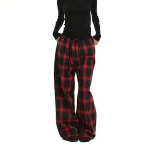圣诞红调 Two 毛呢廓形格纹松紧低腰阔腿裤 guys 黑白格纹 little
