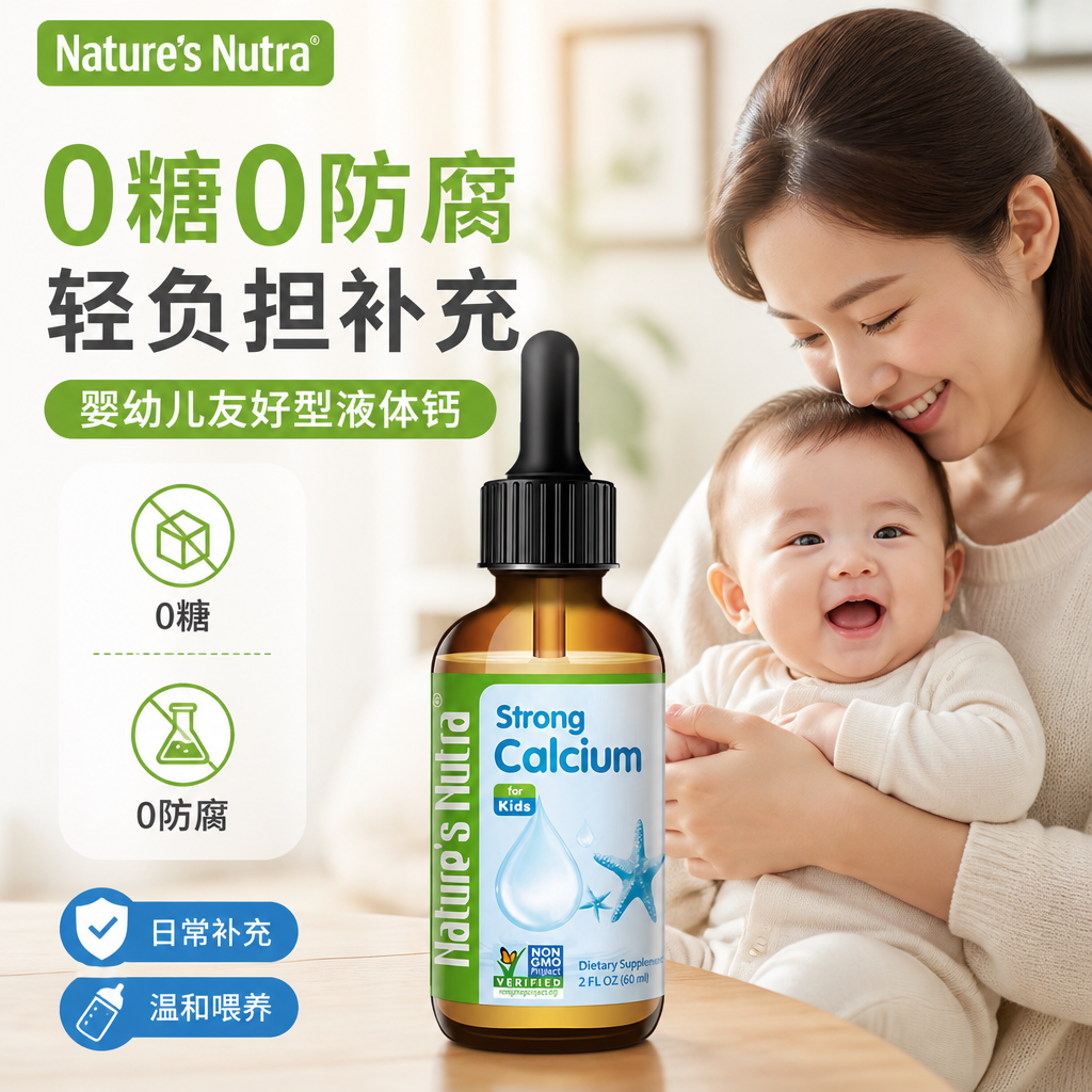 莱思纽卡婴幼儿童乳钙婴儿宝宝液体钙K2滴剂专用官方正品美国进口