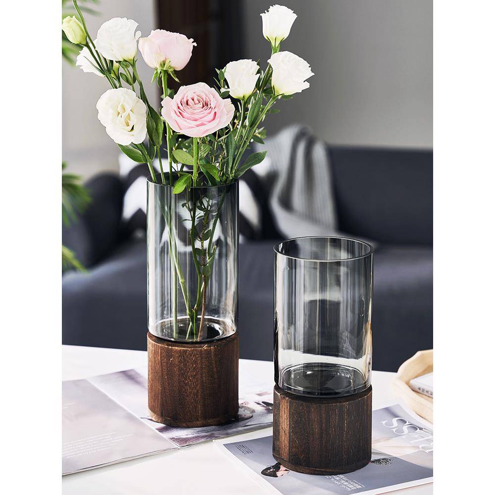 新中式玻璃花瓶水养鲜花干花马醉木插花器摆件客厅桌面样板间装饰