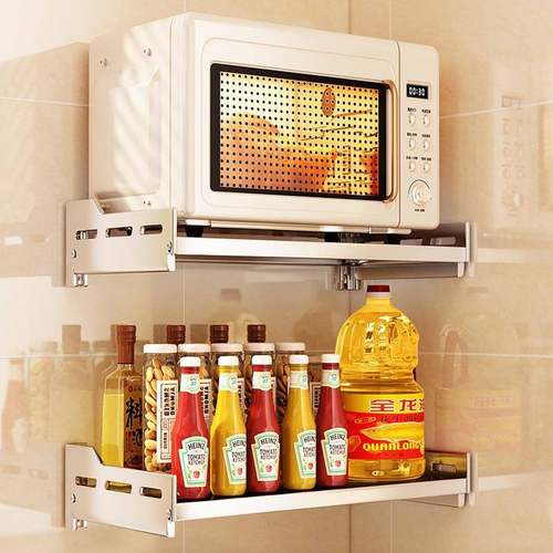 不锈钢厨房微波炉置物架墙上烤箱架子支架免打孔壁挂式收纳架挂架