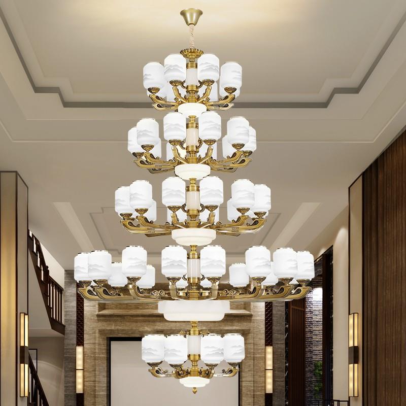 新中式大吊灯复式楼别墅客厅楼中楼酒店售楼部大厅楼梯吊灯