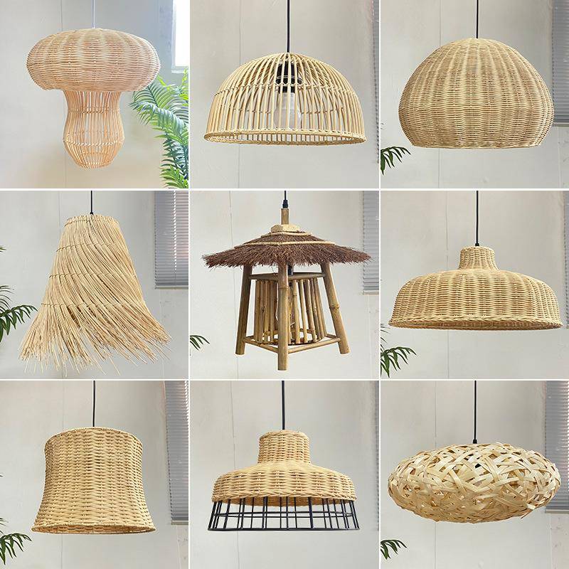 创意藤编灯罩复古日式客厅餐厅卧室火锅店民宿超市东南亚吊灯灯具