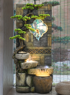 流水喷泉阳台鱼池水幕墙小院水景办公室瀑布造景招财落地假山摆件