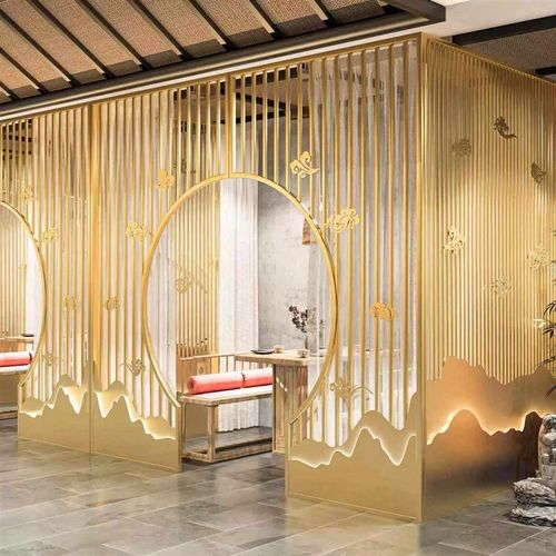 新中式餐厅茶楼饭店包间包厢铁艺拱门格栅玄关装饰门洞屏风隔断