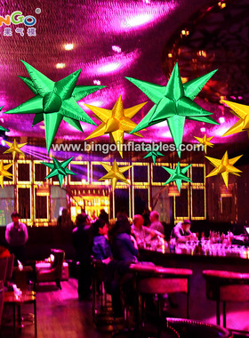 情人节酒吧夜店活动灯光装饰悬挂充气浅绿色浅黄色星星灯气模美陈