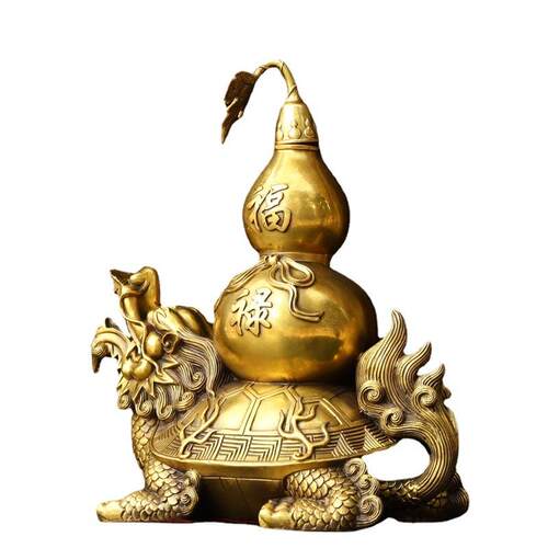 黄铜龙龟葫芦摆件化横梁顶梁家居装饰品大小号家用铜龙龟开盖葫芦