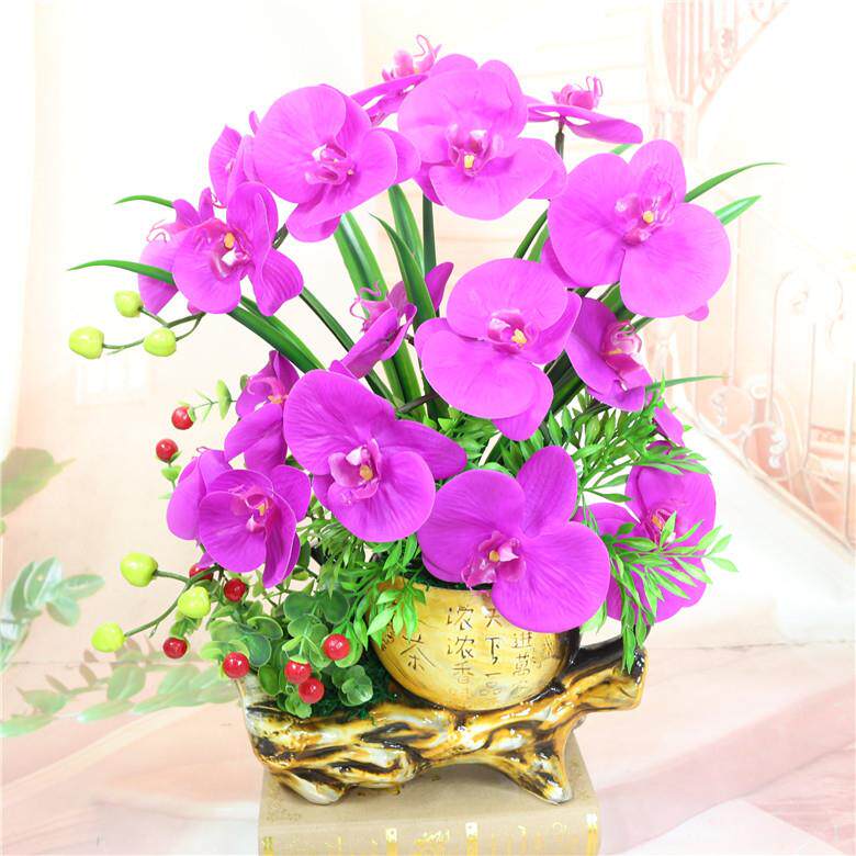 蝴蝶兰仿真花盆景套装假花兰花盆栽客厅餐桌摆件室内装饰品花卉