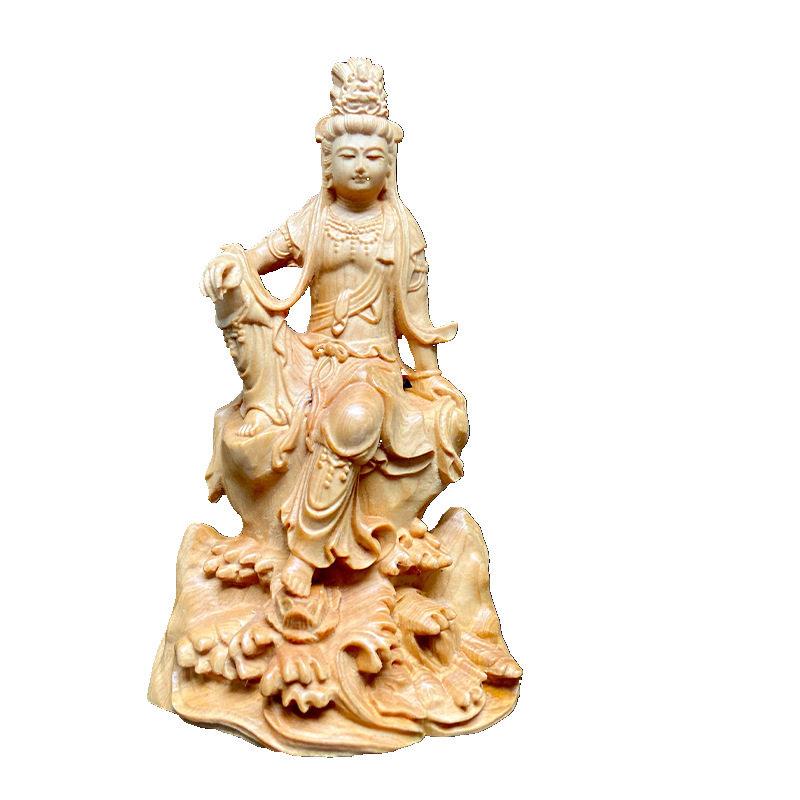 崖柏木雕家居装饰摆件踏浪自在观音菩萨神像人物佛像工艺品手把件