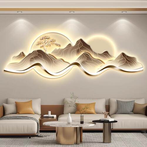 背有靠山led灯轻奢客厅装饰画沙发背景墙挂画壁画简约现代高级感