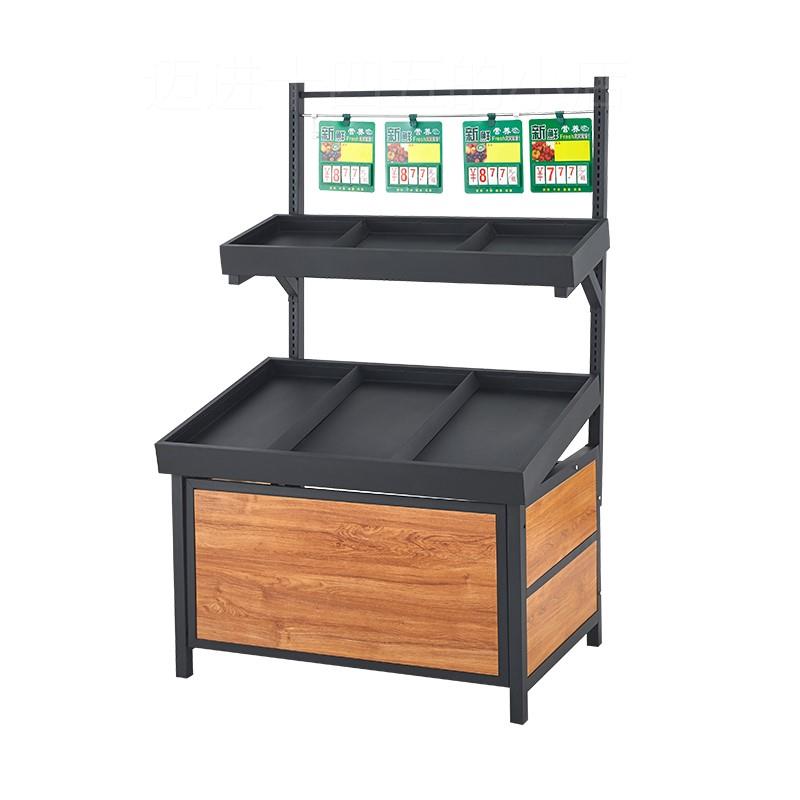 。超市水果货架展示架多层钢木便利店陈列置物架斜式生鲜果蔬菜架