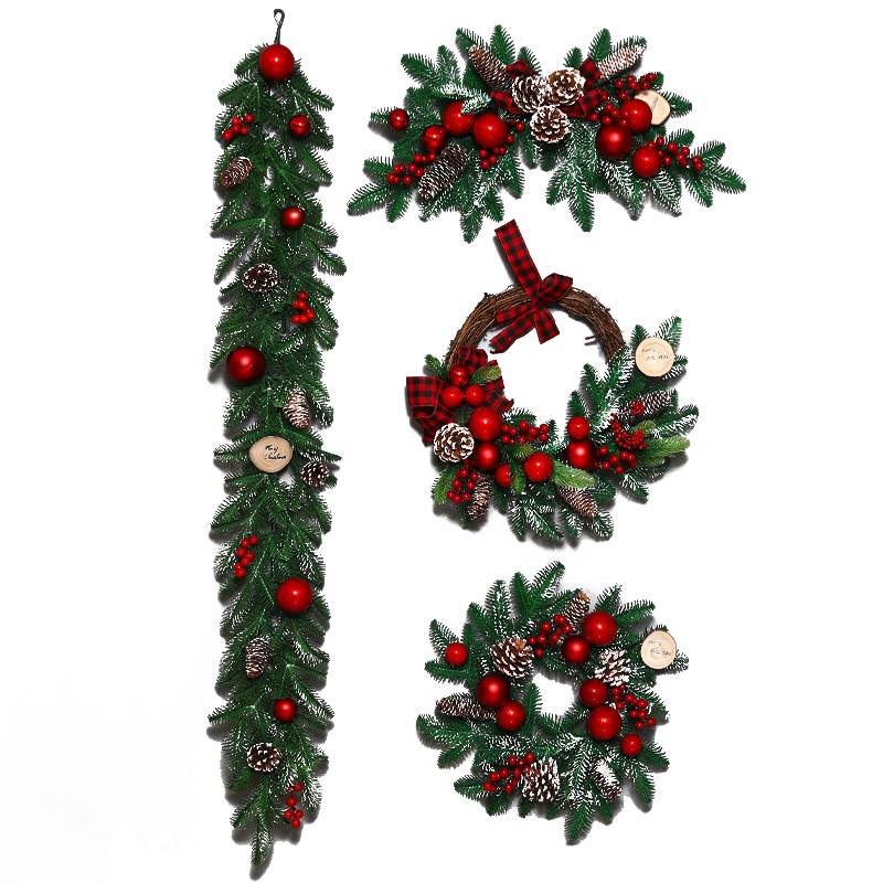 耶诞节装饰品耶诞树花环藤条藤圈牛角门挂香槟金墙挂商场场景布置