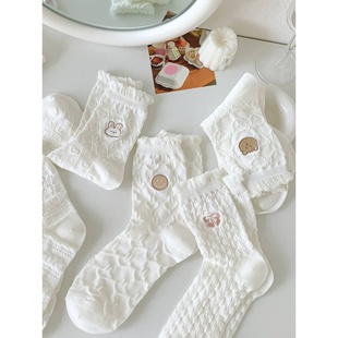 花边袜子女中筒袜ins潮夏季 女生白色日系可爱长袜ins潮 棉袜春秋款