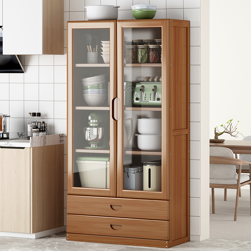 厨房置物架落地式多层收纳多功能放碗筷盘碟储物柜子带门夹缝锅具