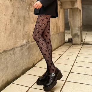 Lolita Cute Anime Black Love Print Tights With Print Gothic