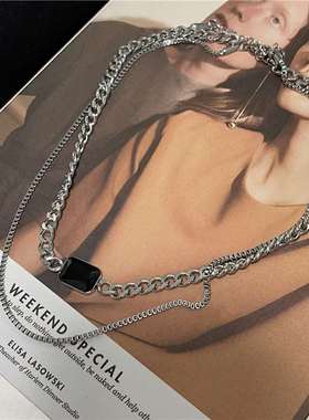Personality simple black gem double-layer titanium steel nec