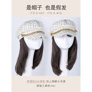 戴假发帽子一体女款2023新款时尚女士化疗后带假头发的连帽秋冬天