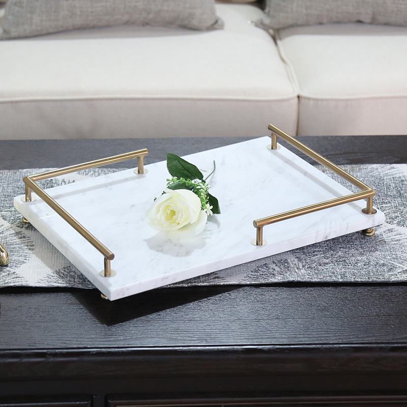 轻奢大理石物品首饰化妆品展示收纳托盘欧式家居样板房软装饰摆件
