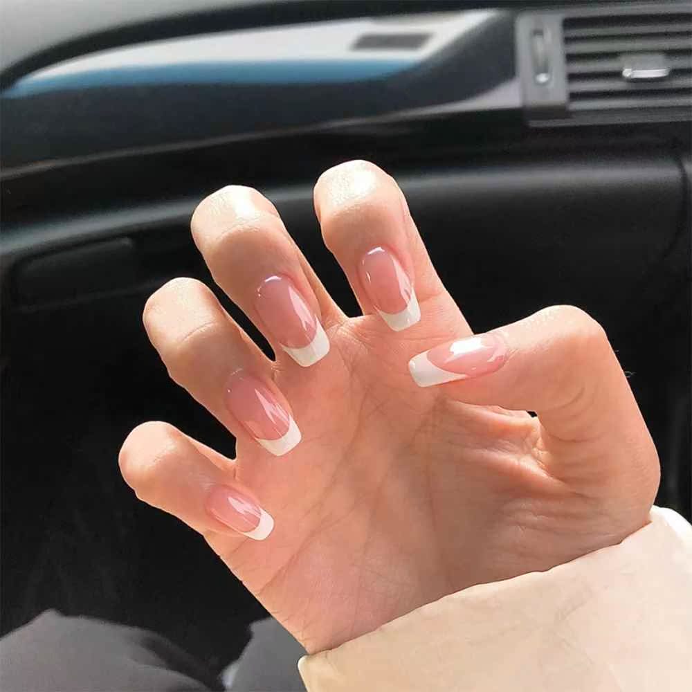 24pcs French Nails For Women Simple Pink Style Fake Nails