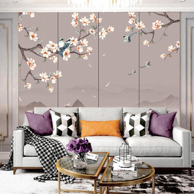 定做新中式刺绣壁画浮雕皮雕硬包背景墙装饰材料客厅卧室沙发电视