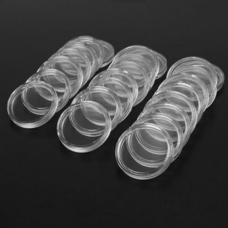 100pcs/lot 21mm Transparent Plastic Coin Holder Coin Collect