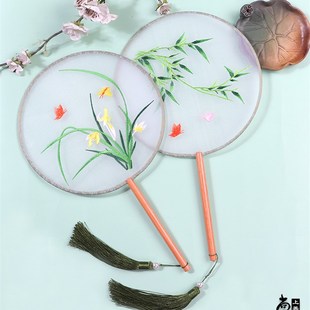 古典舞团扇刺绣半透古装宫扇古风刺绣扇子女扇汉服旗袍流苏儿童舞