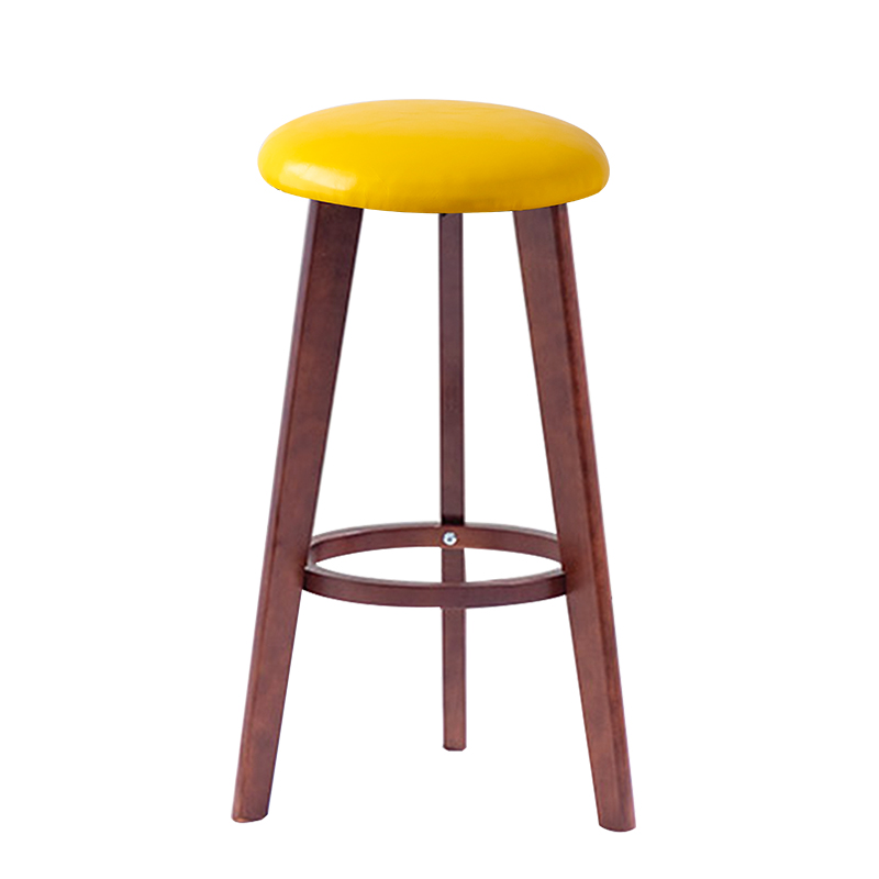 现代简约实木吧台椅家用吧凳酒吧椅北欧高脚凳圆凳奶茶店前台椅子