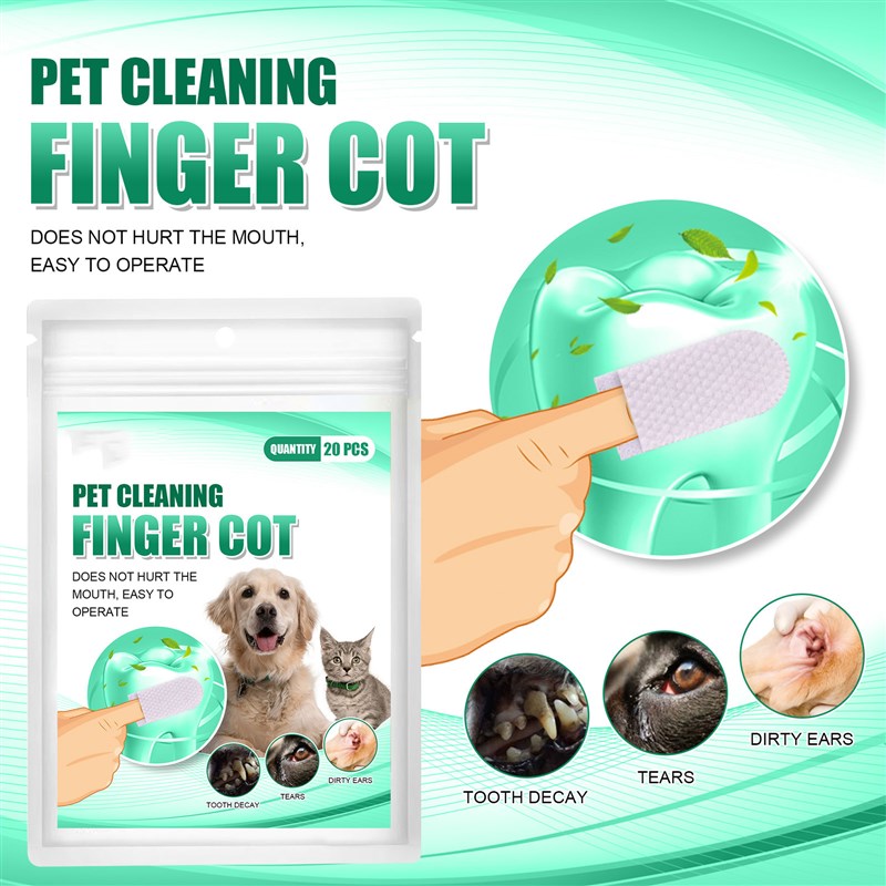 20pcs Pet Cleaning Teeth Finger Wipes Dog Cat Oral Tartar Re