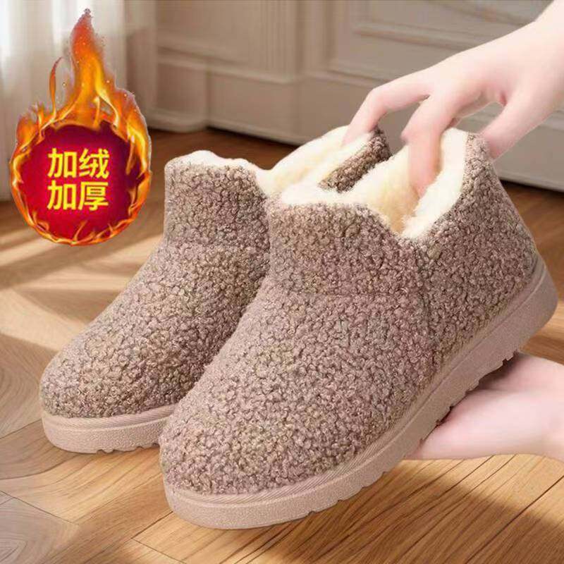 冬季加绒新款女棉鞋软底舒适毛毛鞋休闲时尚雪地靴加厚保暖妈妈鞋