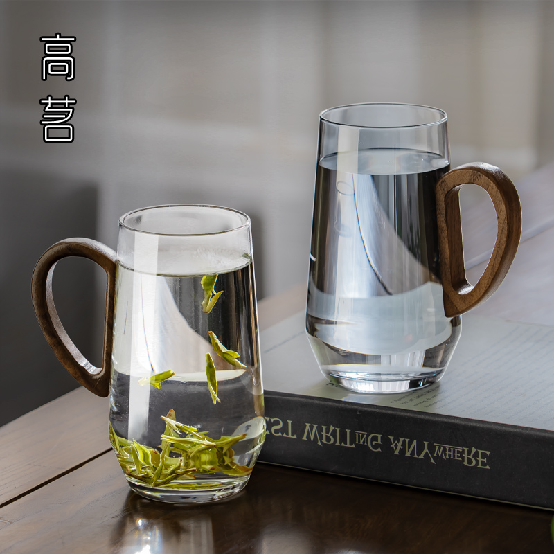 现货速发高茗绿茶杯日式茶杯玻璃杯泡绿茶带把手水杯家用待客水晶