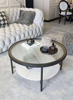 网红客厅茶型几网红家用小户璃钢化玻茶几桌双圆形层YK-014现代简