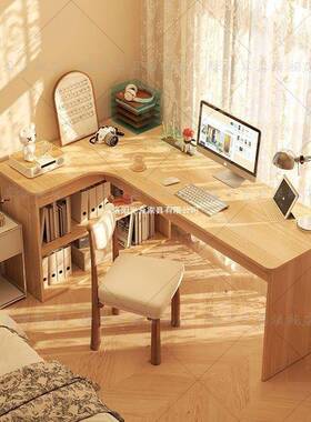 办拐角电书脑桌转角桌家用学习桌子卧室女生梳2365妆台书l柜一体