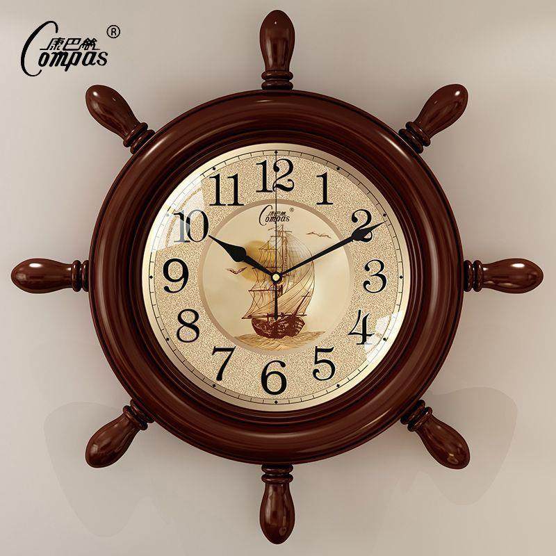 船石8956舵中式挂钟客厅地中海表时挂尚钟表新静音英钟创意时钟