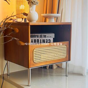 编简约中纪复古藤床头柜小户型卧JFB储室轻奢床边柜简世约现代物