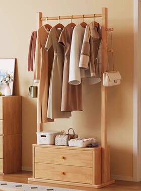 实服置木衣架床头柜衣帽架一体家用卧室落地衣架客厅挂JVY入户衣