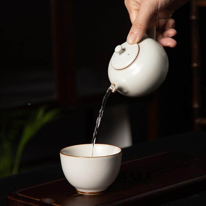 德陶瓷【单茶壶满壶10ml半哑光】精CGJ工汝窑7米化黄色如意中容量