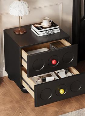 黑色复屉实古VSZ木床头柜小户型多柜2024边新款创意卡农床边抽柜