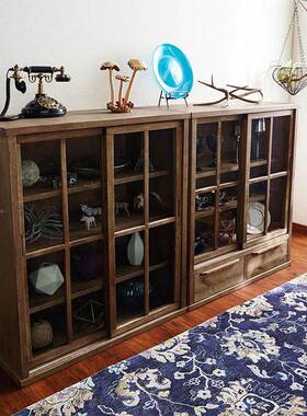 实木碗柜儿复古厨房矮柜39450黑胡桃色童柜书收储纳柜客厅物柜茶