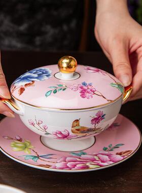 高颜值陶瓷炖盅带盖子档繁花炖盅骨意瓷汤盅单人家用创高式浓中汤
