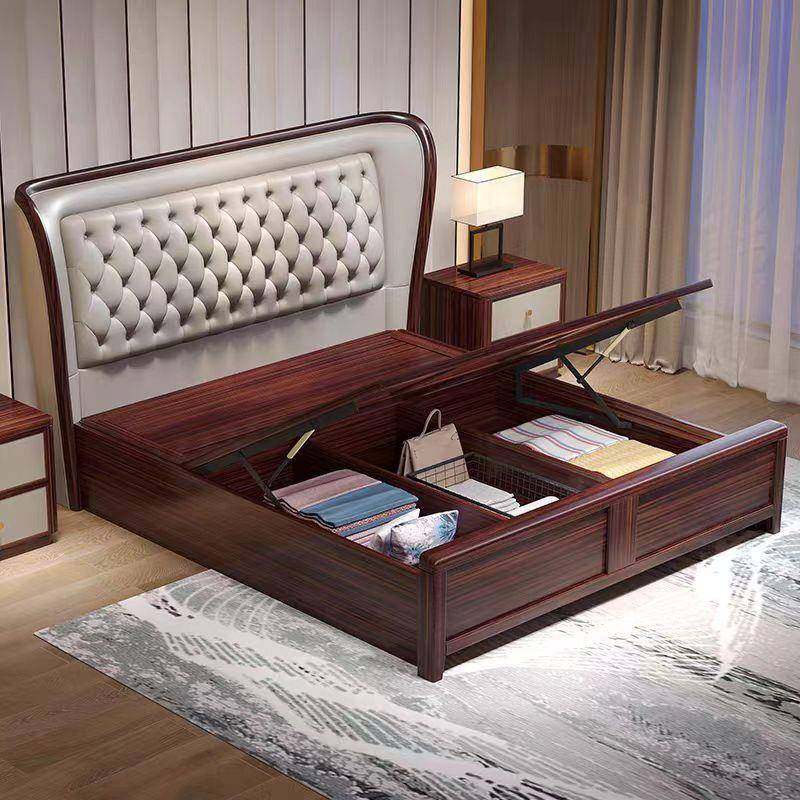新中式乌金床实木床主大AVQ卧木1米8双人高箱储物床工厂直销软包