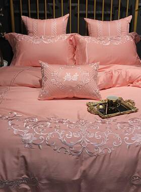 轻奢202新款粉红色四件套10式0纯棉床单被套欧结NUX5婚床用品上4