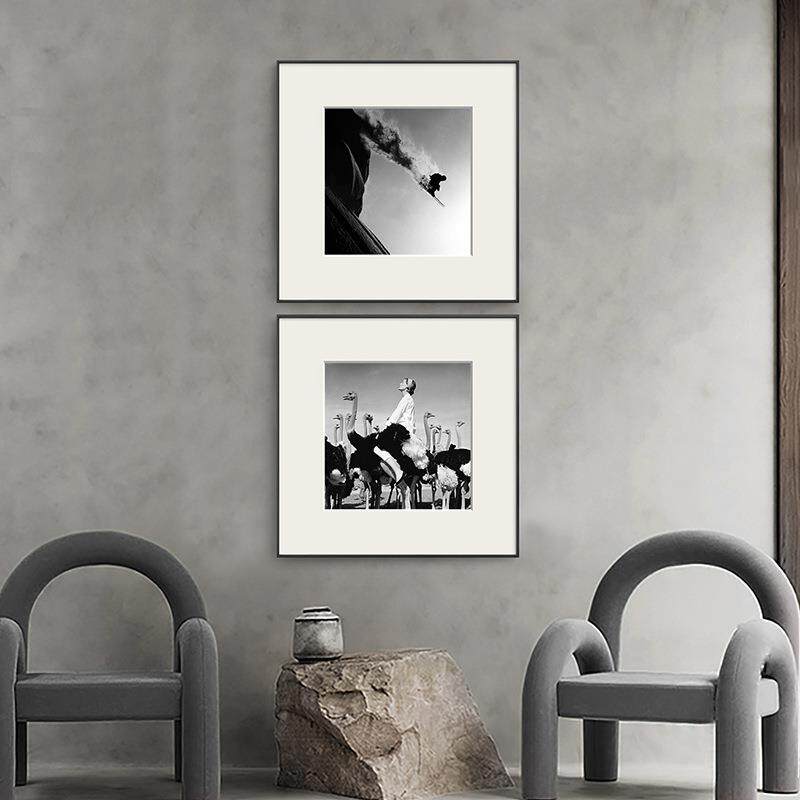 抽人物黑白风景组置合装饰画软装挂画样板架CIK间象物书房壁画桌