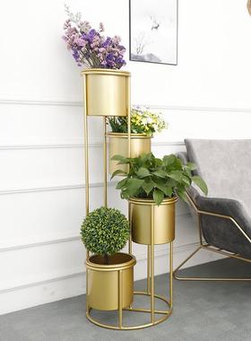 简约艺花架客厅架金色多层落地式铁花饰阳台转角绿萝90487装花盆