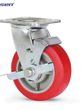 重型塑双轴平面芯枣红人造胶轮4寸、5厂寸、6寸、33308寸升脚轮鸣