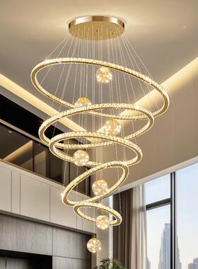 水晶吊灯客具厅灯高档梯别墅挑楼复式楼中XVQ大吊灯loft公寓轻奢