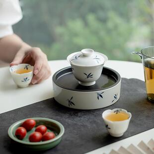 昌纯手绘蝴蝶兰朴花陶瓷茶壶承台陶瓷居干泡盘家用RWT养壶茶承储